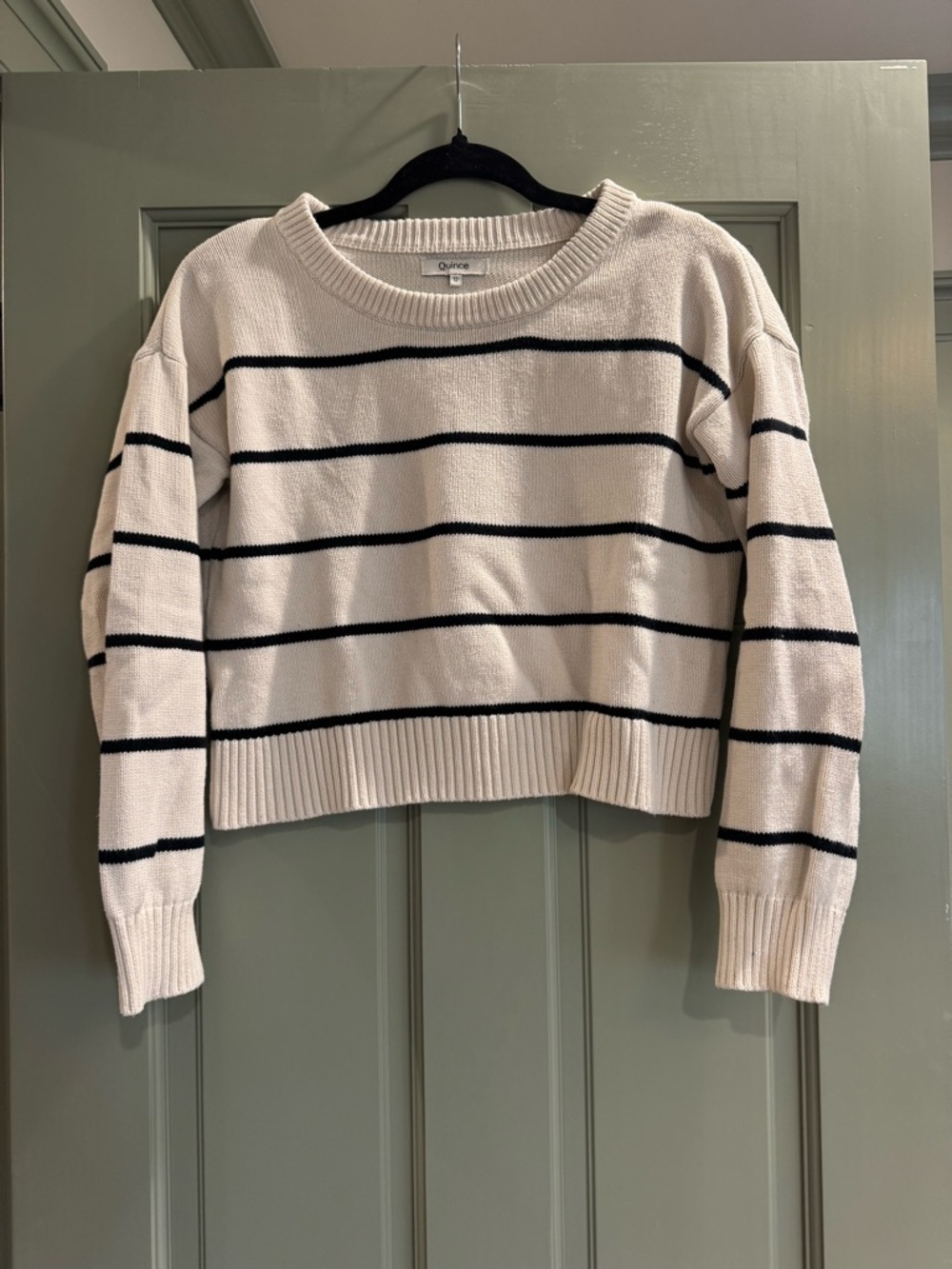 Quince Girls Ivory Stripe Cropped Sweater